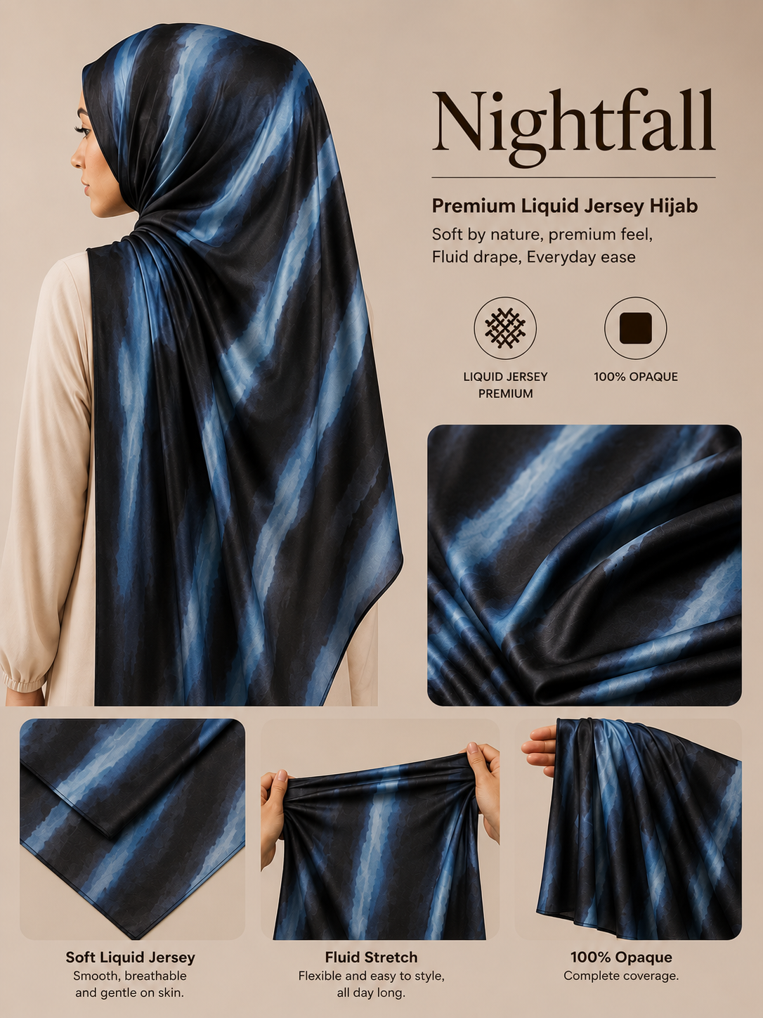 Nightfall printed liquid jersey hijab