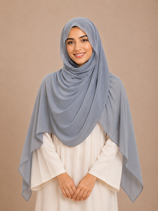 Denim Gray built-in magnet premium chiffon hijab