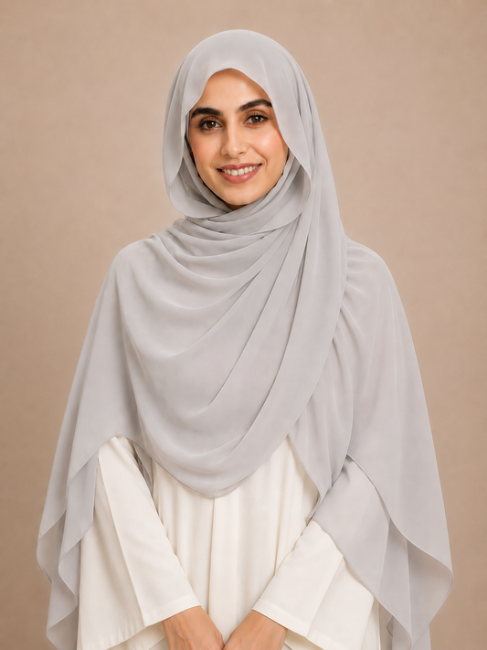 Silver Whisper built-in magnet premium chiffon hijab