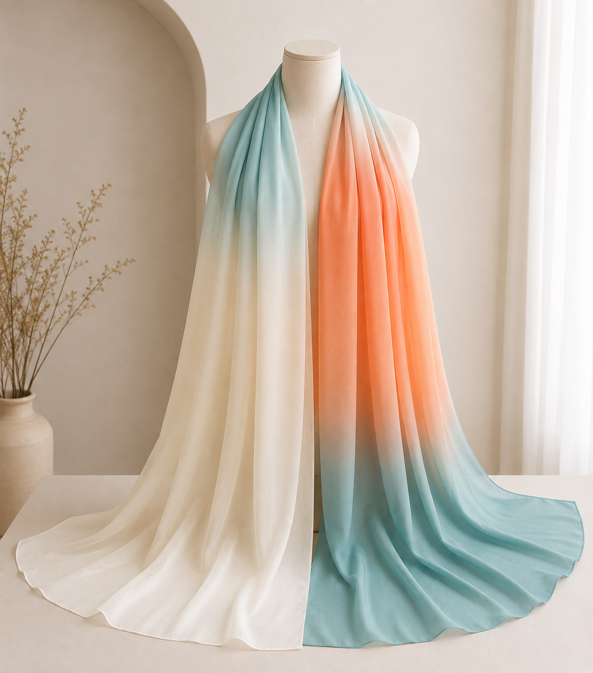 Coral Tide gradient chiffon hijab