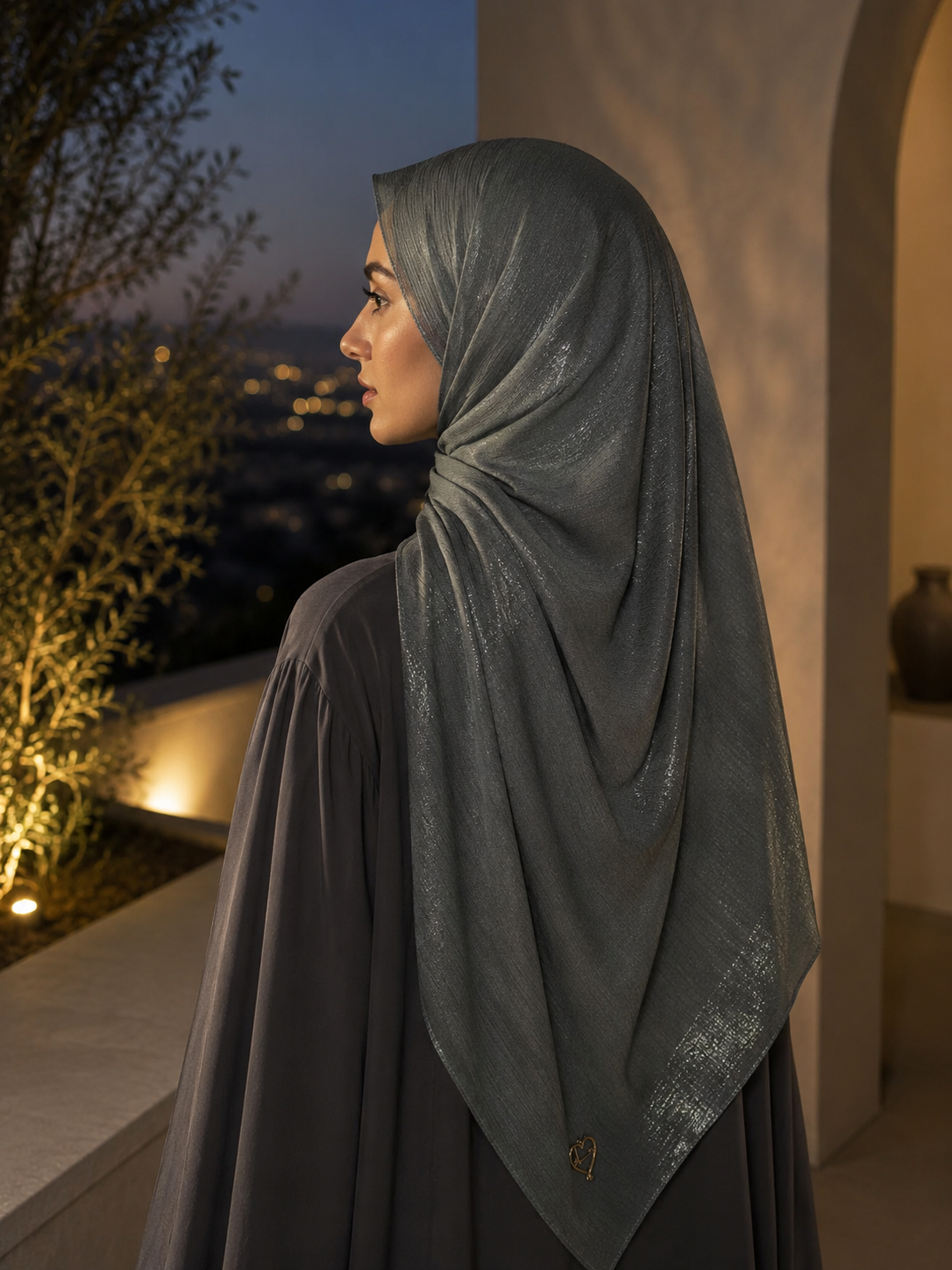 Deep Moss Island satin crepe long scarf