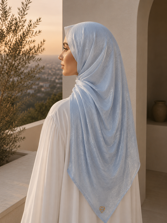Heavenly Blue Island satin crepe long scarf