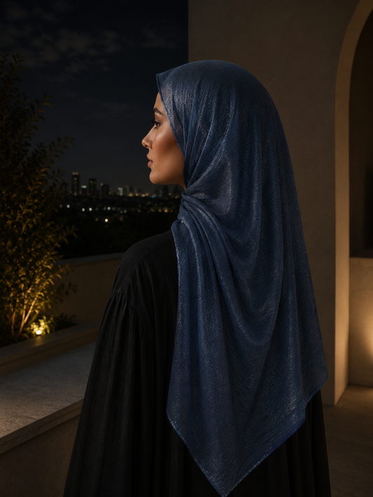 Midnight Glow Island satin crepe long scarf