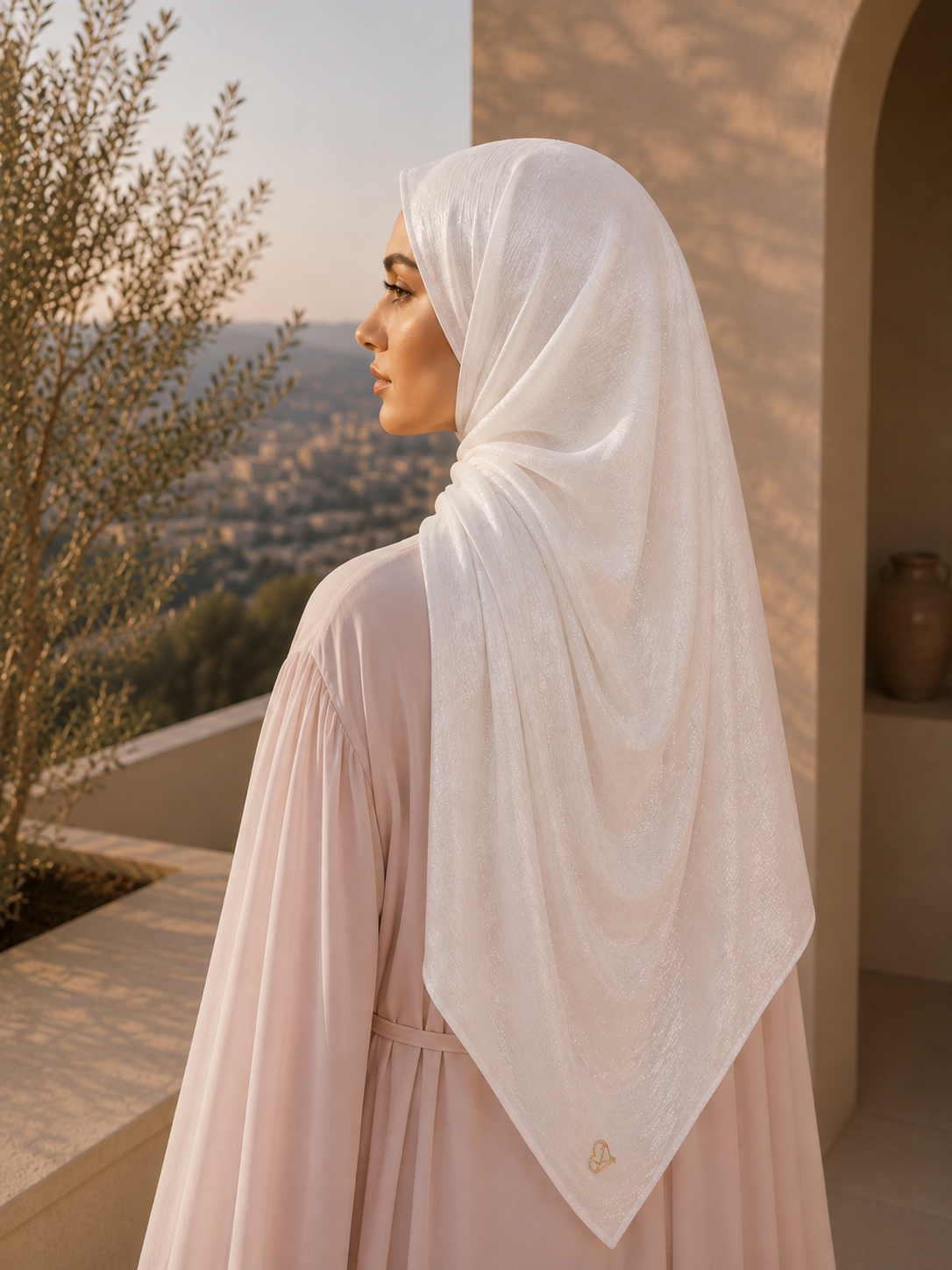 Opal Glow Island satin crepe long scarf