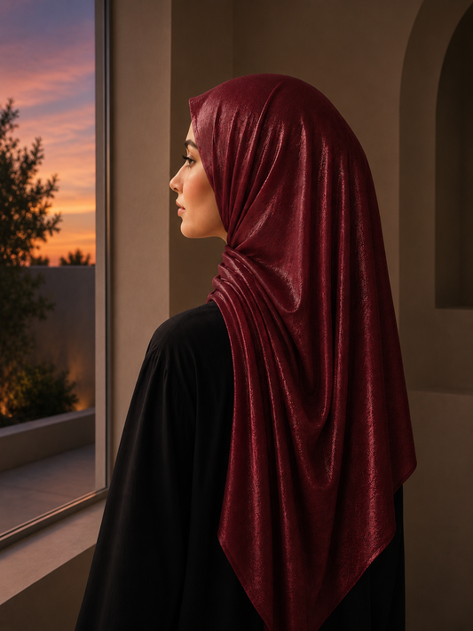 Royal Ruby Island satin crepe long scarf