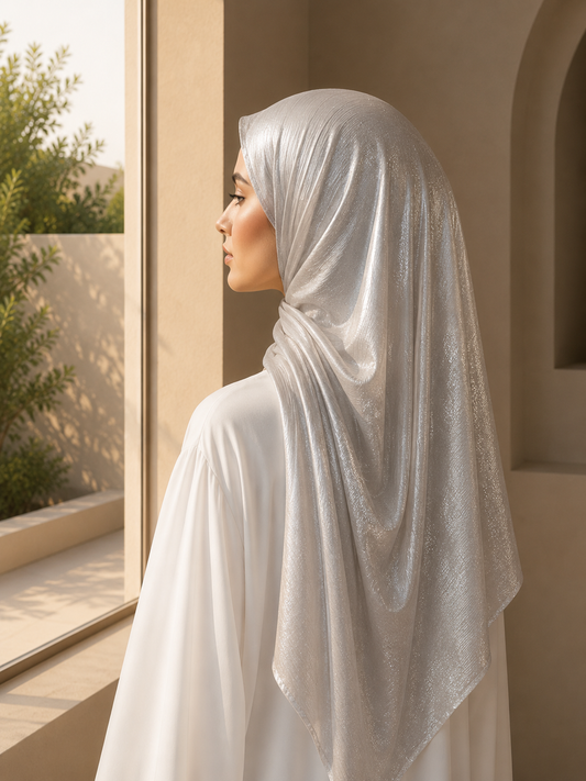 Winter Pearl Island satin crepe long scarf