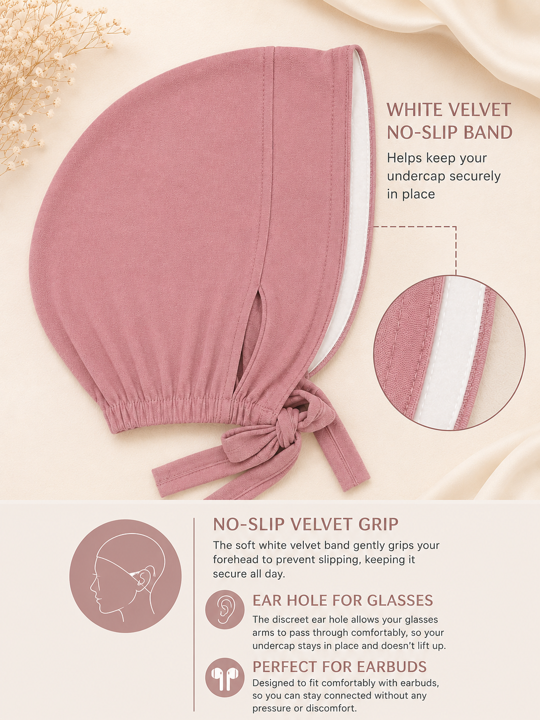 HAYA Premium Velvet Grip Undercap - Pink